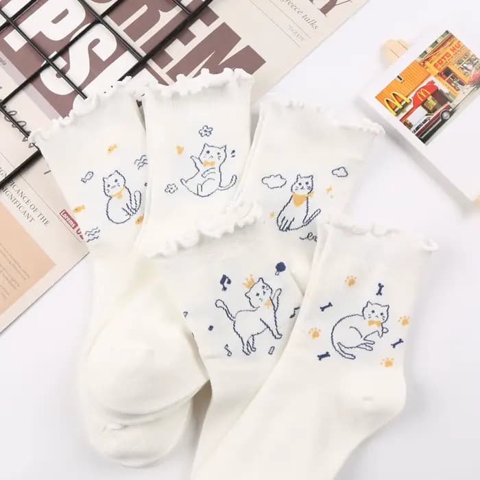 Chaussettes mi-tube Kawai Lazy Cat pour femmes