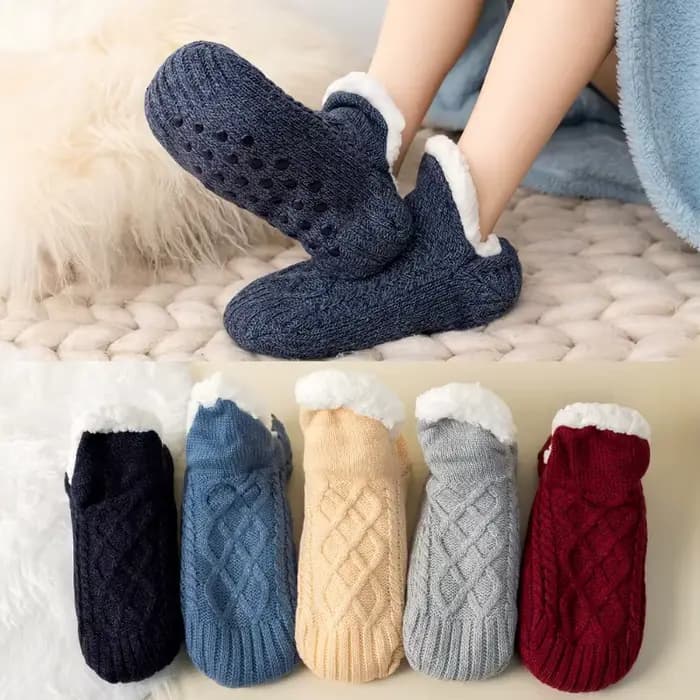 1 Paire de Chaussettes Pantoufles Neuves pour Femme, Chaudes d'Hiver, Courtes, en Coton Épais, Douces, Antidérapantes, en Fil de Laine, avec Grip, pour la Maison et le Sommeil