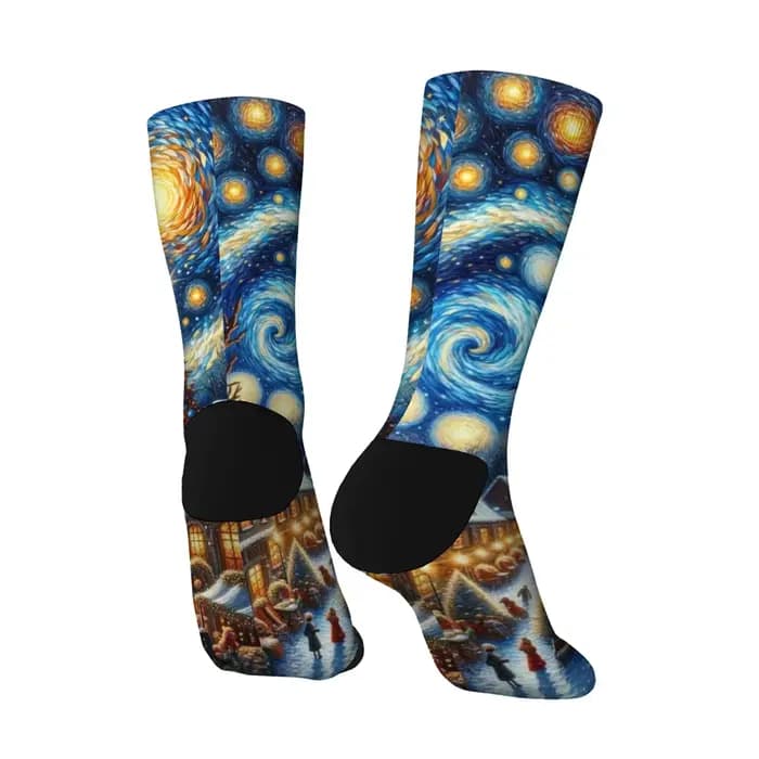 Van Gogh Style réveillon de noël nouveauté chaussettes unisexe rétro mode confortable doux