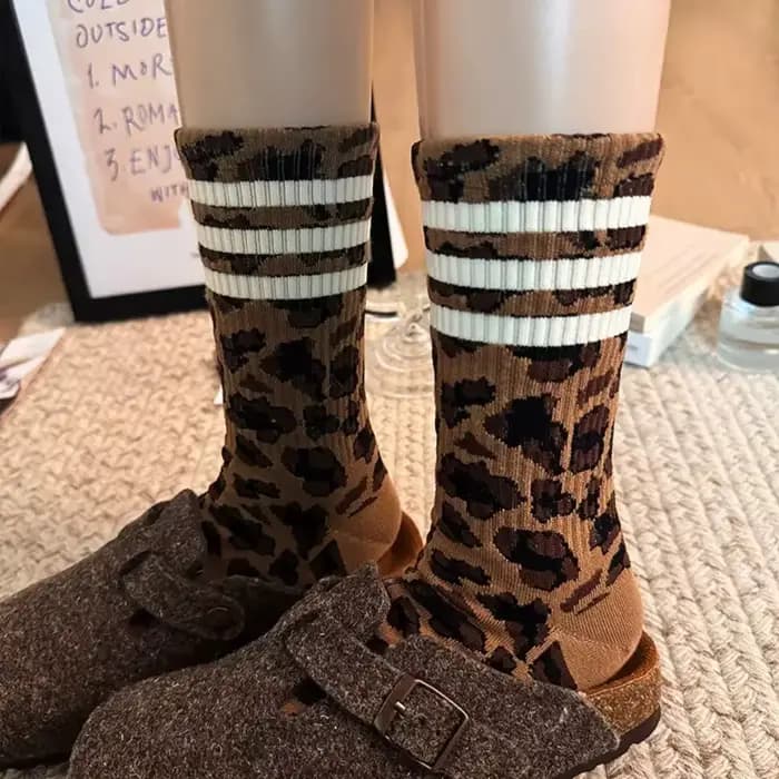 4 paires de chaussettes léopard en coton pour femmes