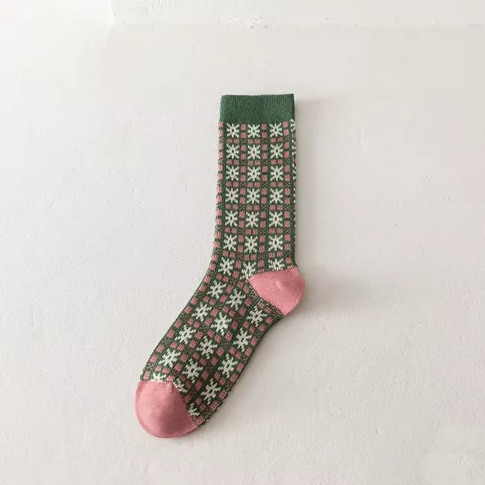 5 paires de chaussettes mi-mollet pour femmes avec imprimé automne hiver longues