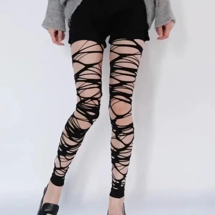 Collants résille déchirés noirs Sexy pour femmes