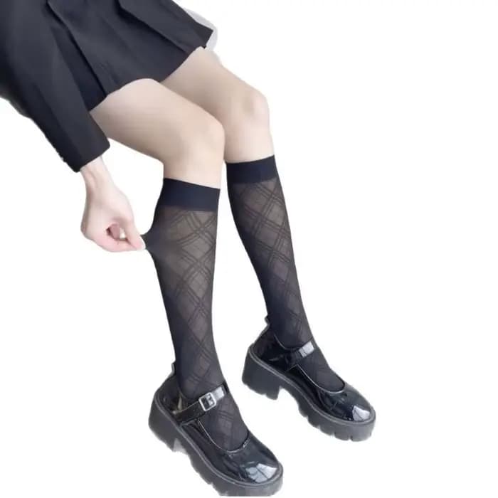 Chaussettes mi-mollet pour femmes, motif pied-de-poule et losanges, style JK coréen, pour écolières, mignonnes et amusantes