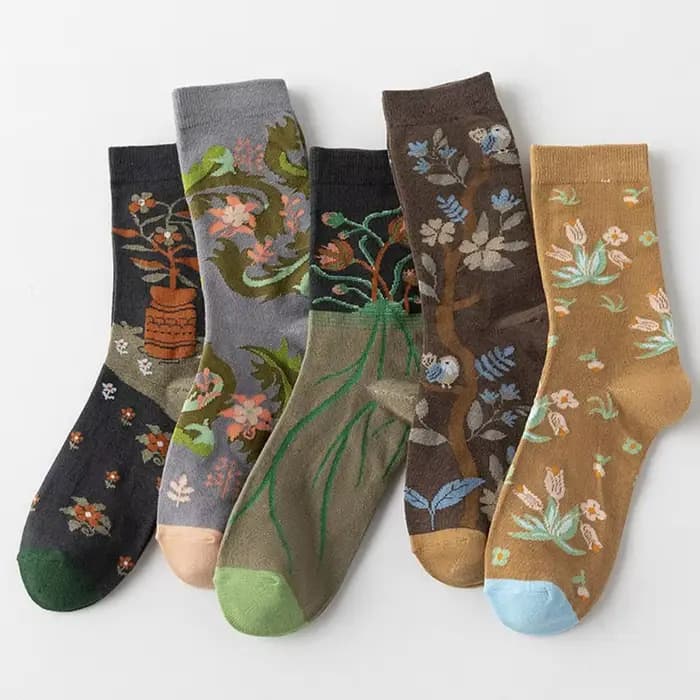 Chaussettes mi-mollet fines à motif floral style rétro français pour femmes et jeunes filles