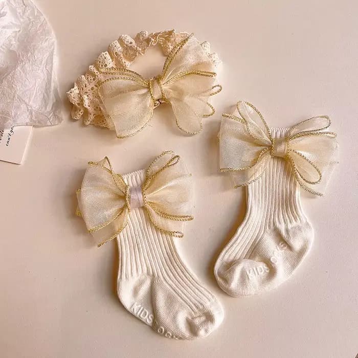 Ensemble de chaussettes bandeau à nœud pour bébé, 2 pièces, pour garçons et filles, imprimé en dentelle, bandeau élastique, Turban, chaussettes solides et douces, accessoires pour enfants