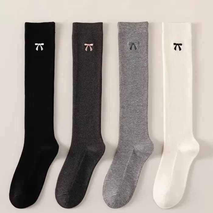 Chaussettes Tube longues brodées avec nœud papillon pour femmes