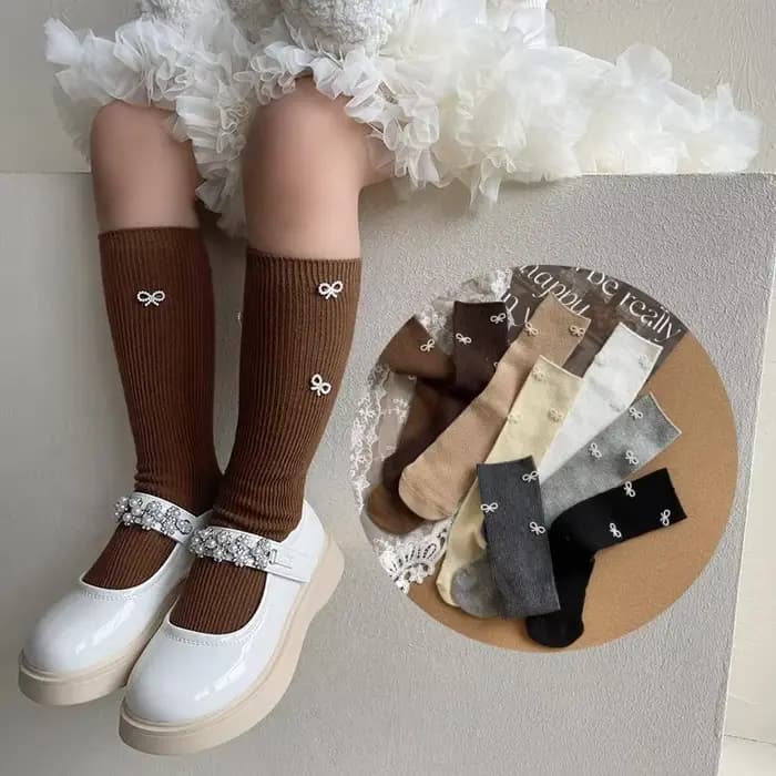 Chaussette de mollet en coton doux avec nœud perlé pour enfants