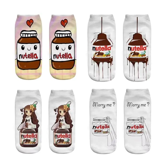Nouveau impression 3D drôle mignon dessin animé aliments Nutella unisexe chaussettes courtes créatif coloré Multiple