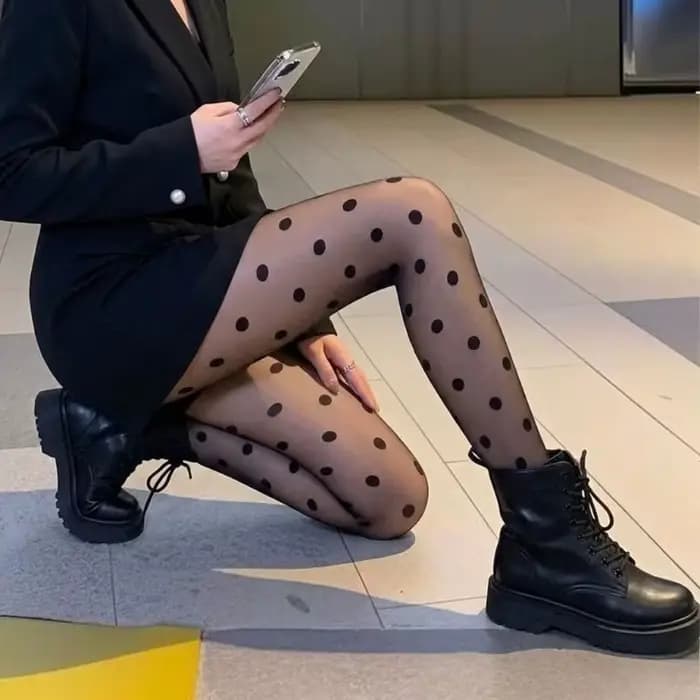 Collants vintage blancs à grands pois pour femmes