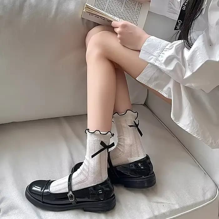 Chaussettes à volants pour femmes avec nœud mignon