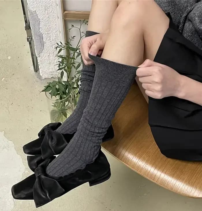 Femmes coton genou chaussettes hautes noir blanc couleur unie mode décontracté mollet chaussette femme fille fête danse