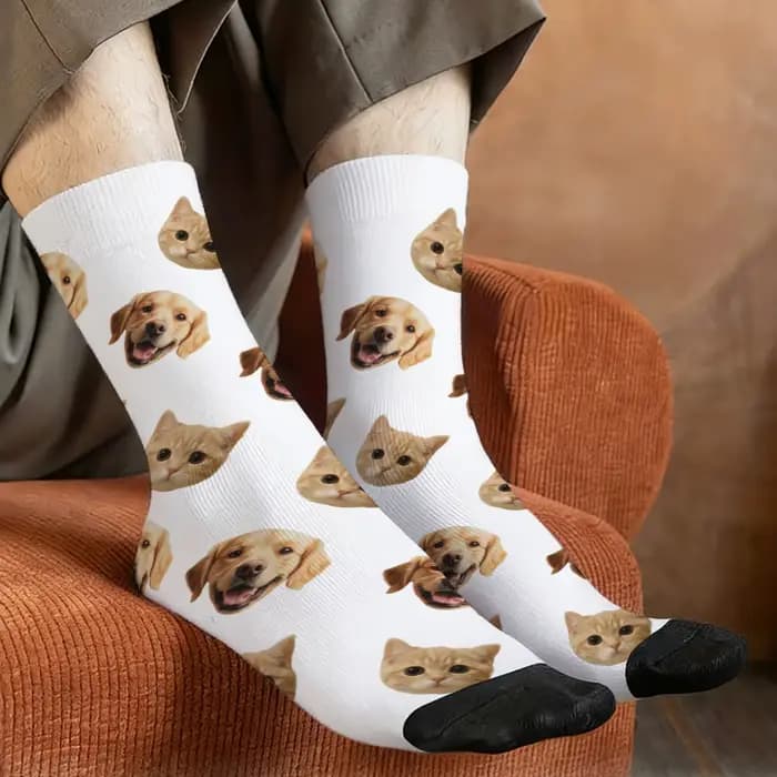 Ensemble de chaussettes personnalisées pour animaux de compagnie, assorties pour les couples, cadeaux personnalisés pour les propriétaires de chiens et de chats, chaussettes amusantes pour hommes impr