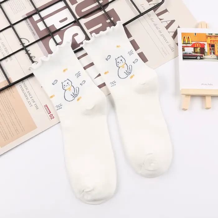 Chaussettes mi-tube Kawai Lazy Cat pour femmes