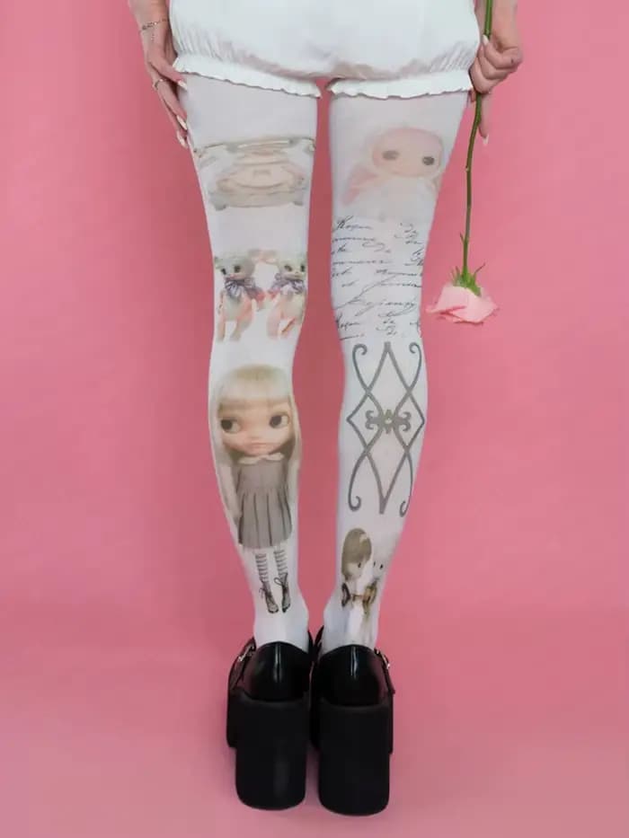 Chaussettes Y2K des années 2000, Style classique, mignon, imprimé de dessin animé, combinaison pour femmes, japonais, doux, Kawaii, amincissant, Lolita, chaussettes hautes, Emo