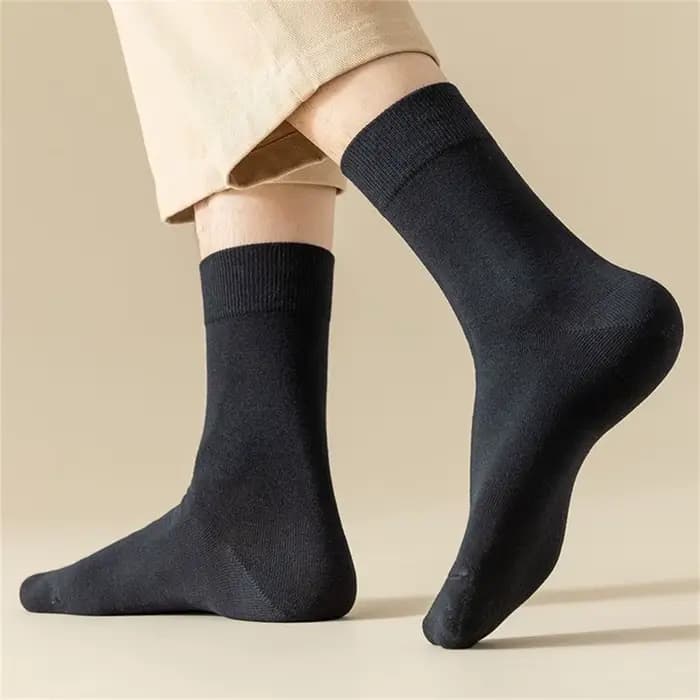 5 paires/lot chaussettes d'affaires pour hommes longs coton peigné automne hiver chaud couleur unie mi Tube mâle