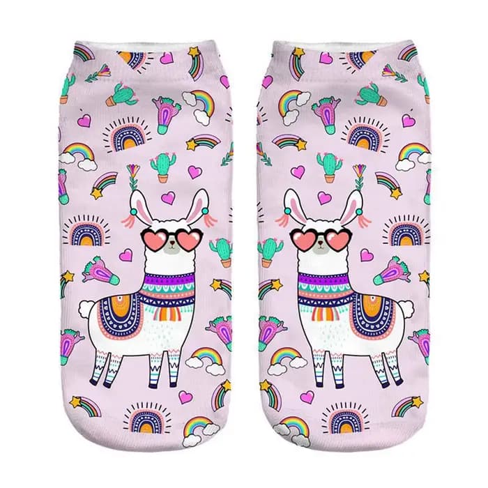 Impression 3D joyeux alpaga femmes chaussettes Unixex Invisible Sokken magique Cool mouton Art nouveauté cadeau livraison directe