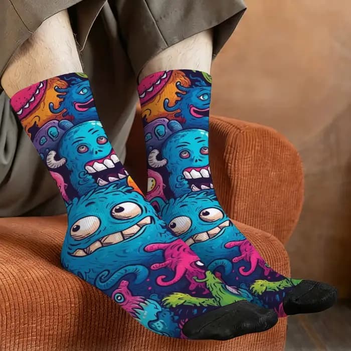 Chaussettes pour hommes à thème monstre style graffiti