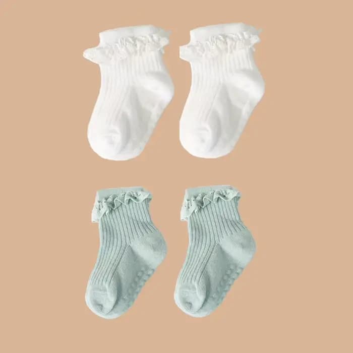 Lot de 2 paires de chaussettes en dentelle de couleur unie pour bébé fille de 0 à 6 mois