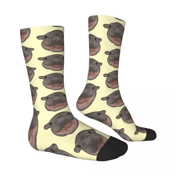 Moo Deng Pygmy Hippo criant chaussettes Kawaii bas unisexe hommes qualité cyclisme