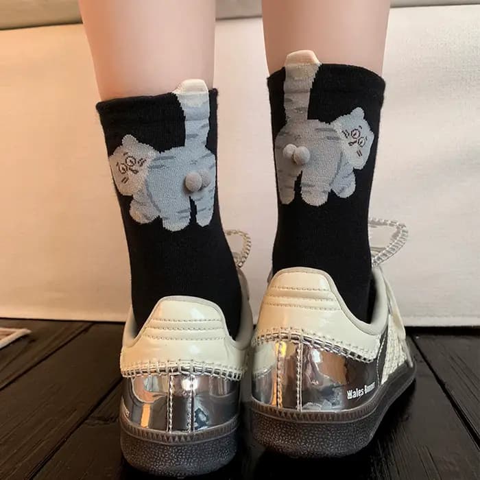 1/3 paire tridimensionnel chat imprimé hommes femme mi Tube chaussettes doux confortable absorbant la sueur respirant décontracté Couples chaussette