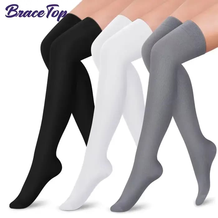 1 paire de chaussettes de compression sportives à hauteur de cuisse pour la course à pied