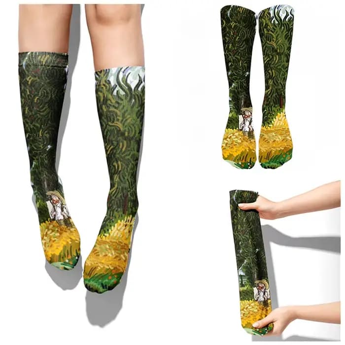 Nouveau dessin animé créatif Van Gogh coton chaussettes femme Kawaii printemps et automne