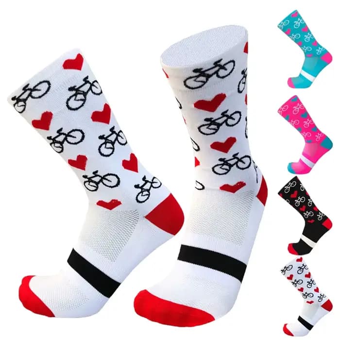 Chaussettes de Sport professionnelles professionnelles pour hommes et femmes, chaussettes de vélo de route à Compression, de course, à motif de cœur, nouvelle collection