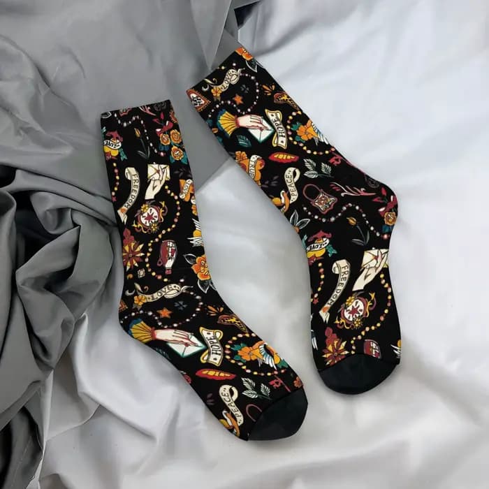 Chaussettes pour hommes imprimées à l'inspiration des tatouages rétro américains
