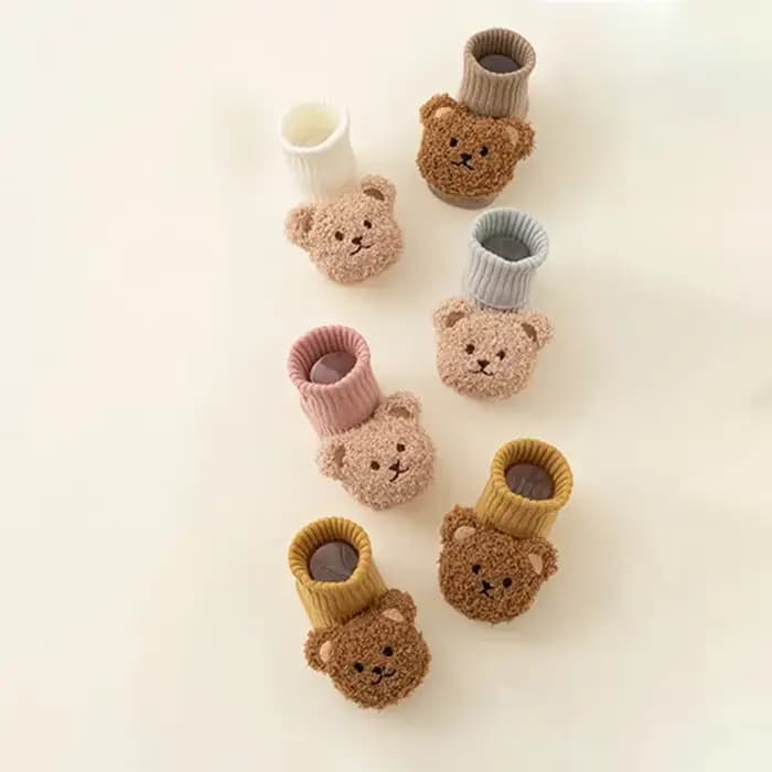 Mignon dessin animé ours bébé chaussettes pour garçon fille hiver doux coton anti-dérapant semelle nouveau-né enfant en