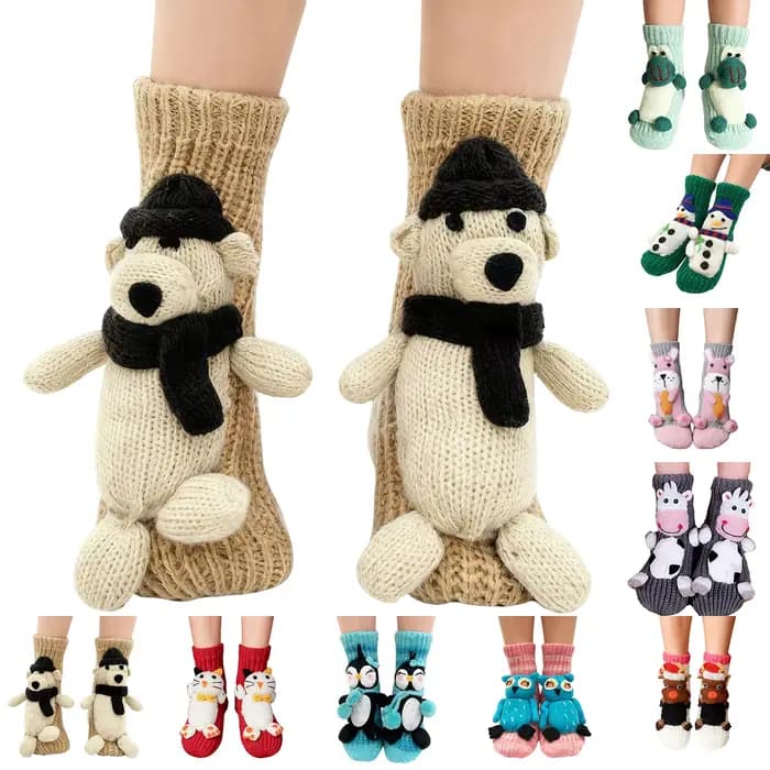 Femmes hommes chaussettes dame cadeau de noël chaussette hiver mignon laine 3D dames fou chaussette femme thermique épaissir chaud animaux chaussettes 2025