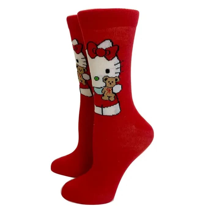 4 paires de chaussettes longues pour femmes, Hello Kitty, mode Anime, colorées, amusantes, décontractées, mignonnes, dessin animé créatif, pour hommes, taille 35-44