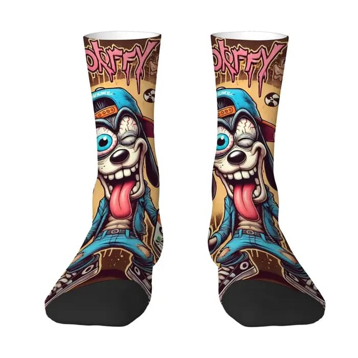 Chaussettes mi-mollet à imprimé chien de dessin animé amusant