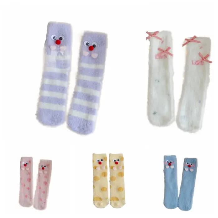 Chaussettes en fourrure de vison à yeux de dessin animé