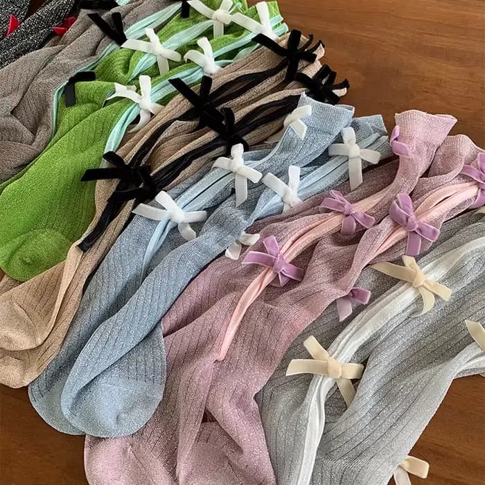 Chaussettes coréennes brillantes avec nœud pour femmes, style Kawaii JK Lolita, douces, Y2K, cool, polyvalentes, tendance, chaussettes de marque de luxe pour filles, vente en gros
