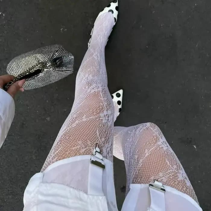 1/2 paires dentelle résille collants floraux femmes rétro creux maille fond