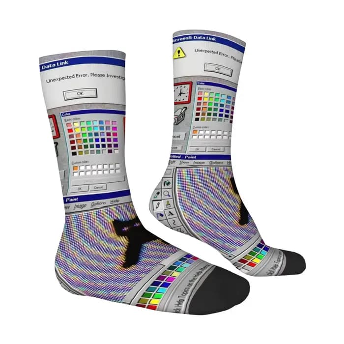 Cyber Chaussettes pour hommes imprimées avec motif fenêtre pop-up de panne de système informatique rétro