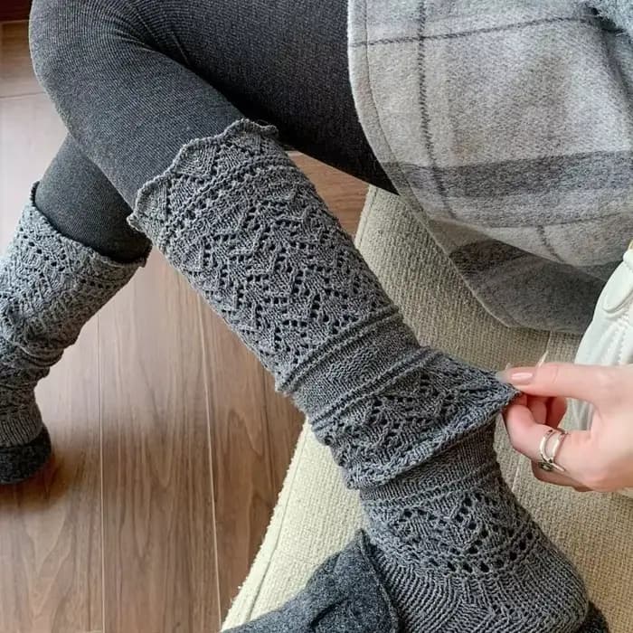 1 Paire de Chaussettes Hautes en Laine Tricotées Creuses pour Femme