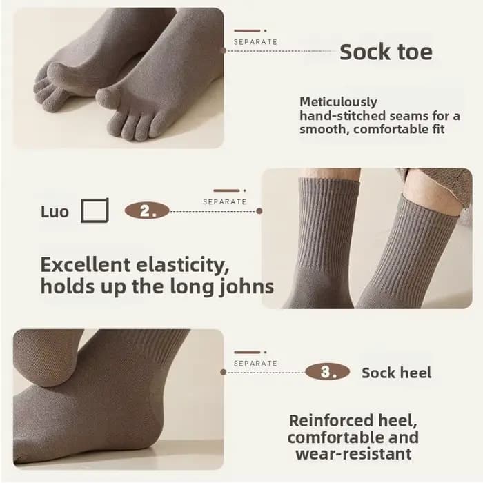 100% pur coton hommes mi-mollet cinq doigts chaussettes respirant absorbant antibactérien Anti-odeur printemps automne