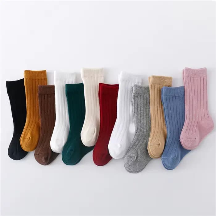 Chaussettes en coton à rayures solides pour garçon et fille de 0 à 5 ans, souples, longues au genou, pour le sport scolaire, 12 documents