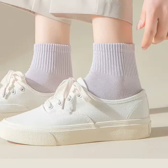 Femmes couleur unie coton cheville chaussettes femme doux tricoté chaussette courte filles absorbant la sueur respirant