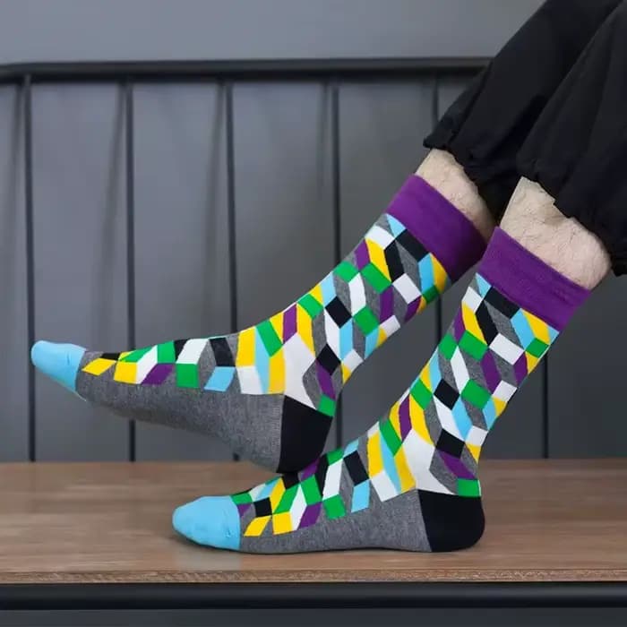 1 paire de chaussettes amusantes mode Hip Hop hommes femmes chaussette heureux carreaux colorés diamant Harajuku