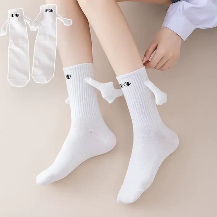 1 paire mode femme chaussettes drôle créatif Attraction magnétique mains noir blanc dessin animé yeux Couples chaussettes