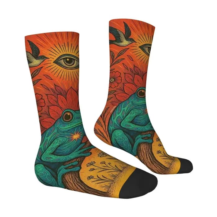 Oeil mystérieux psychédélique grenouille chaussettes Style bohème Vintage mode hommes chaussettes confortable antidérapant décontracté sport chaussettes cadeau