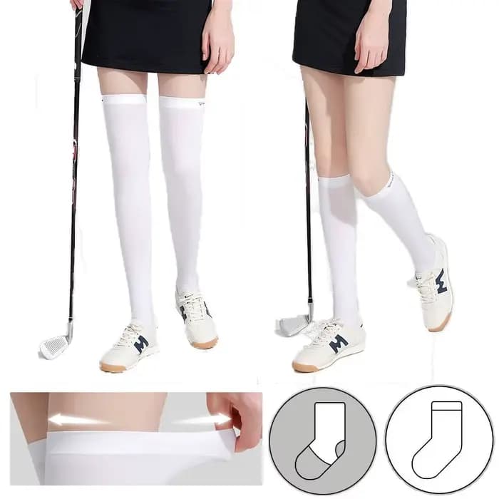 Ice injSunscreen-Chaussettes hautes noires et blanches pour le sport, le tennis, le golf, la pression, élastiques, respirantes, résistantes au soleil, la protection des jambes