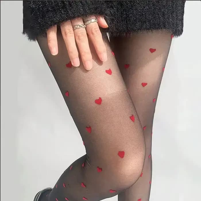Collants femme Ultra mince rouge en forme de coeur points bas Sexy respirant confortable longs bas noirs pour les femmes