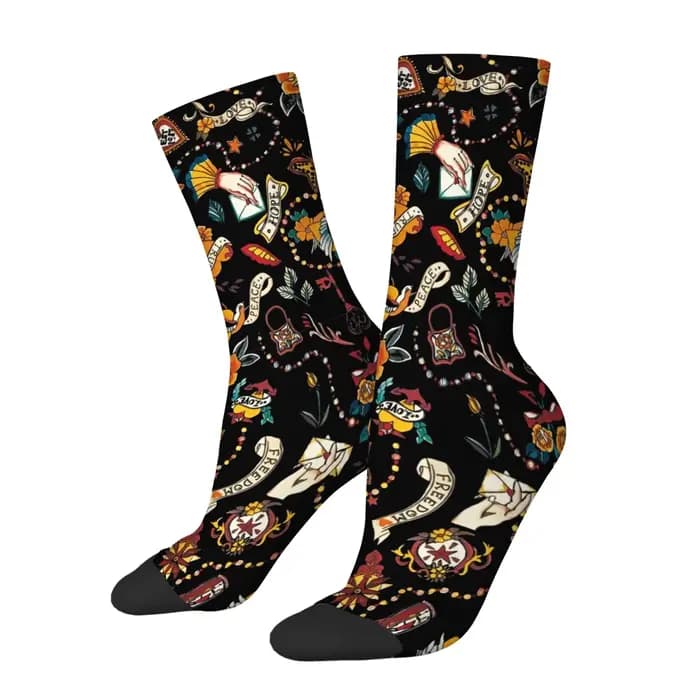 Chaussettes pour hommes imprimées à l'inspiration des tatouages rétro américains