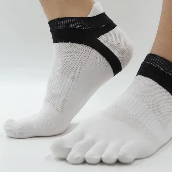 Chaussettes de Sport pour hommes, maille de cheville, coton, courtes, blanches, absorbant la sueur, respirantes avec les doigts