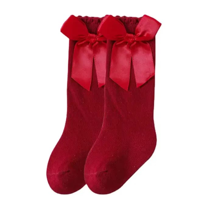 Bébé Bow chaussettes printemps automne nouveau-né fille étudiant princesse chaussettes enfants rouge coton mi chaussettes infantile enfant en bas âge fille vêtements