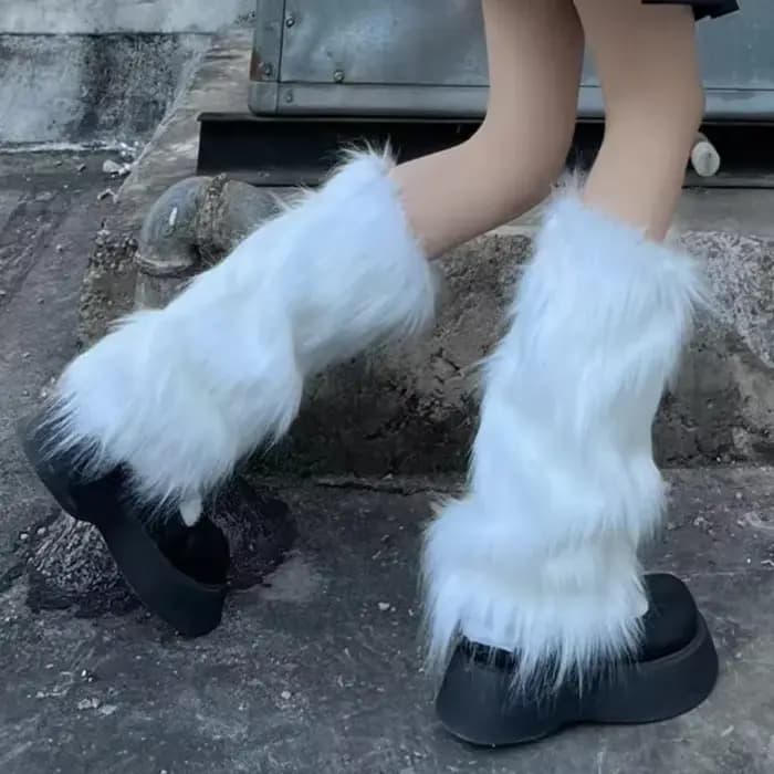 Jambières japonaises en fausse fourrure blanche