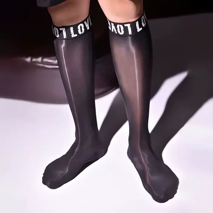 Nouveau Personnalisé Lettres Bas Confortable Respirant Sexy Femboy Noir Bas Soyeux Lisse Huileux Extensible Chaussettes d’affaires